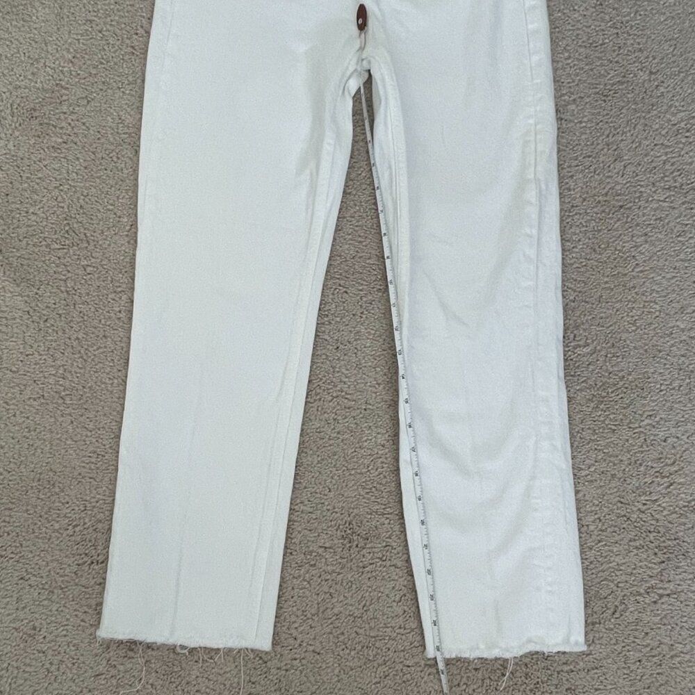 ZARA Straight Leg Jeans Women 2 White Raw Hem Mid Rise Denim Minimalist - Picture 7 of 8